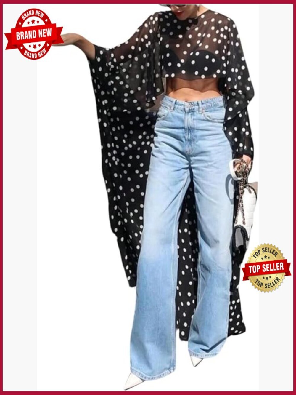 Women's High Low Mesh Sheer Sleeveless Polka Dot Poncho Top Y2K